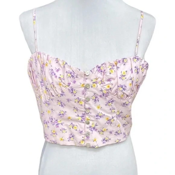 ZARA Multicolored Floral Spaghetti Strapped Crop Top Stretchy Blouse Size L NEW - Picture 4 of 7